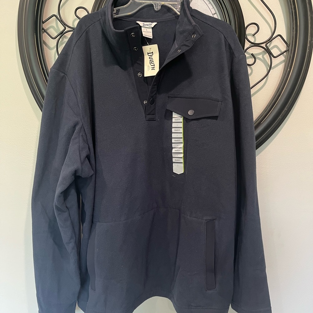 Duluth NWT Men’s Doubleback Fleece Button Mock Pullover Navy blue size large
